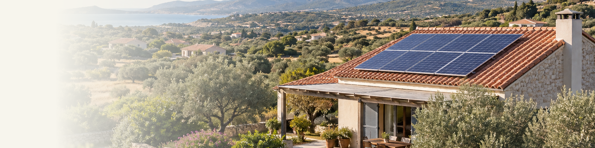 Pannelli fotovoltaici su un’abitazione in Sardegna con sistema di accumulo.